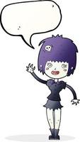 cartoon waving vampire girl with speech bubble vector