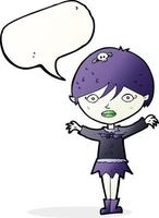 cartoon waving vampire girl with speech bubble vector