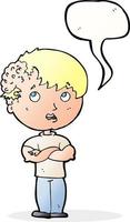 cartoon boy with growth on head with speech bubble vector