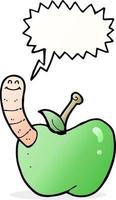 cartoon apple with worm with speech bubble vector