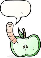 cartoon apple with worm with speech bubble vector