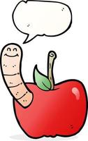 cartoon apple with worm with speech bubble vector