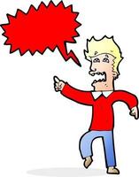 cartoon frightened man pointing with speech bubble vector