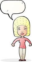 cartoon woman shrugging shoulders with speech bubble vector