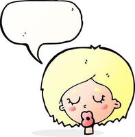 cartoon woman with eyes closed with speech bubble vector