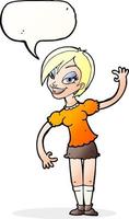 cartoon girl waving with speech bubble vector