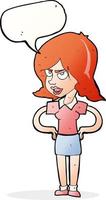 cartoon annoyed woman with hands on hips with speech bubble vector