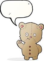 cartoon teddy bear waving with speech bubble vector