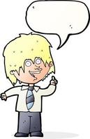 cartoon school boy with idea with speech bubble vector