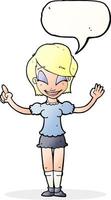 cartoon pretty girl with idea with speech bubble vector