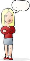 cartoon woman with folded arms with speech bubble vector