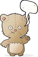 cartoon teddy bear waving with speech bubble vector