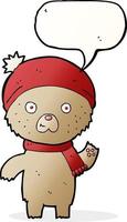 cartoon waving teddy bear with speech bubble vector