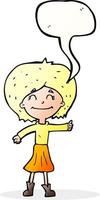 cartoon happy girl giving thumbs up symbol with speech bubble vector