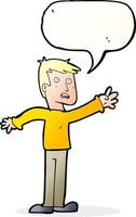 cartoon worried man reaching with speech bubble vector