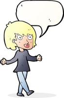 cartoon woman with open arms with speech bubble vector