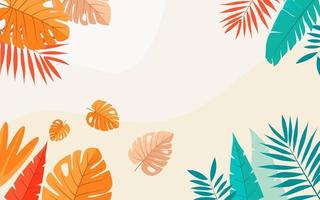 Flat tropical leaves background isolated vector