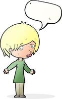 cartoon woman shrugging shoulders with speech bubble vector