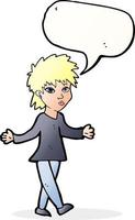 cartoon woman shrugging shoulders with speech bubble vector