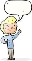 cartoon friendly waving woman with speech bubble vector