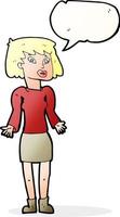 cartoon woman shrugging shoulders with speech bubble vector