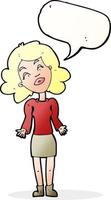 cartoon woman shrugging shoulders with speech bubble vector