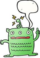 cartoon weird little alien with speech bubble vector