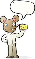 cartoon mouse holding cheese with speech bubble vector