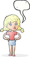 cartoon pretty girl with hands on hips with speech bubble vector