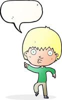 cartoon impressed boy pointing with speech bubble vector