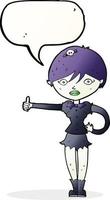 cartoon vampire girl giving thumbs up symbol with speech bubble vector