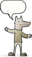 cartoon wolf man with speech bubble vector