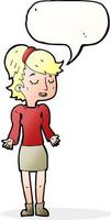 cartoon woman shrugging shoulders with speech bubble vector