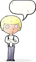 cartoon staring boy with folded arms with speech bubble vector