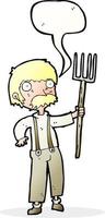 cartoon farmer with pitchfork with speech bubble vector