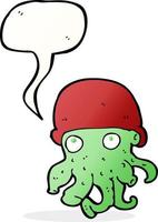 cartoon alien head wearing hat with speech bubble vector