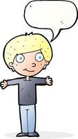 cartoon happy boy with open arms with speech bubble vector