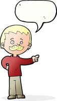 cartoon man with mustache pointing with speech bubble vector