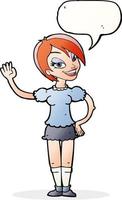 cartoon waving woman with speech bubble vector