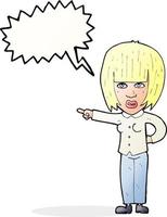 cartoon pointing annoyed woman with speech bubble vector