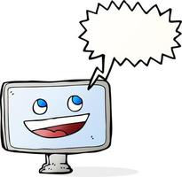 pantalla de computadora de dibujos animados con burbujas de discurso vector