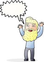 cartoon happy bearded man waving arms with speech bubble vector