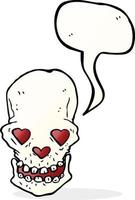 caricatura, cráneo, con, amor, corazón, ojos, con, burbuja del discurso vector