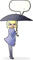 cartoon woman with umbrella with speech bubble vector