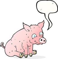cerdo feliz de dibujos animados con burbujas de discurso vector