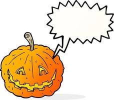 cartoon grinning pumpkin with speech bubble vector