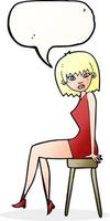 cartoon woman sitting on stool with speech bubble vector