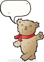 cartoon waving teddy bear with speech bubble vector