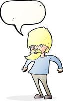 cartoon bearded man shrugging shoulders with speech bubble vector