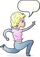 cartoon woman running and pointing with speech bubble vector